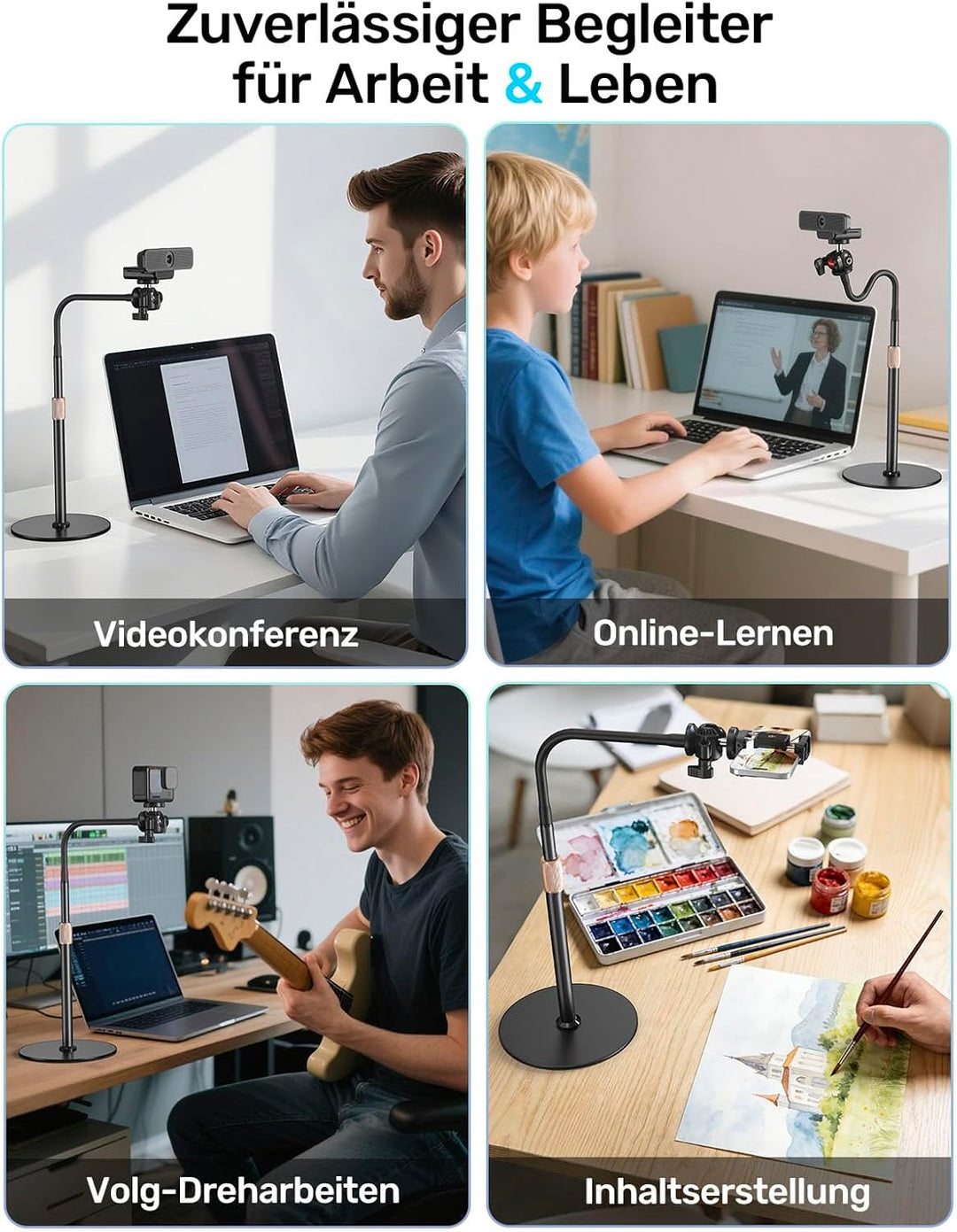 Webcam-Stativ für Schreibtisch, verbessertes Gänsehals-Webcam-Tripod & 360°-Drehkopf mit 1/4"-Gewind