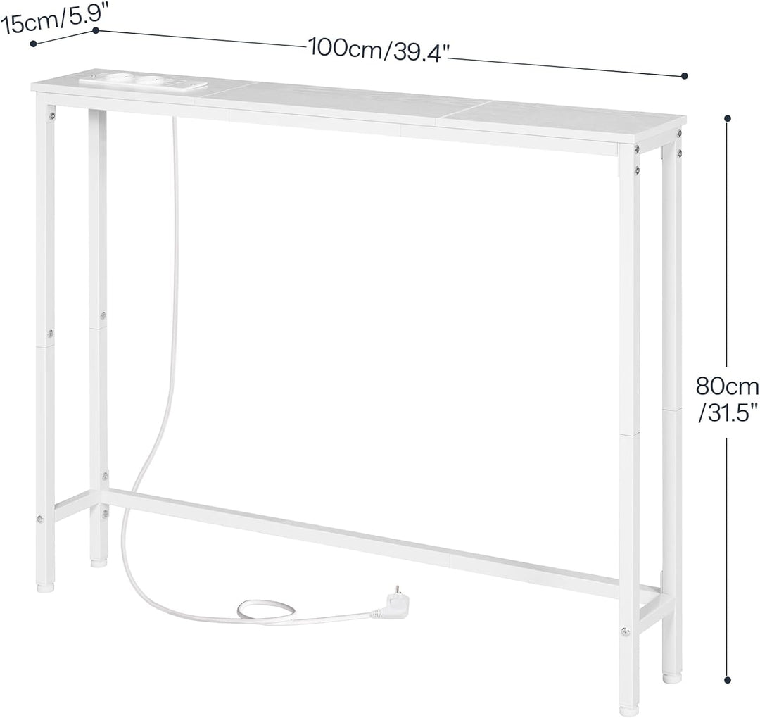 HOOBRO Konsolentisch mit Ladestation, 100 cm Schmaler Beistelltisch, Sofatisch, Eingangstisch, im Wo