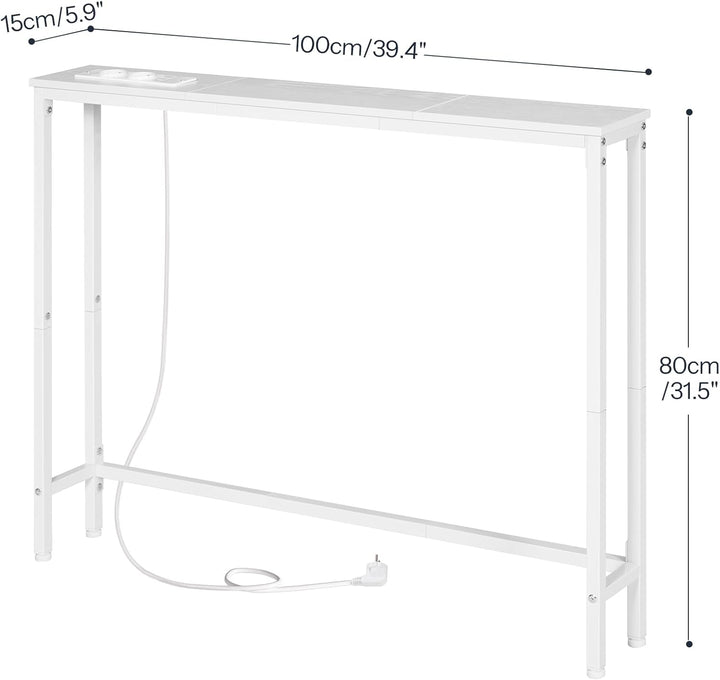 HOOBRO Konsolentisch mit Ladestation, 100 cm Schmaler Beistelltisch, Sofatisch, Eingangstisch, im Wo