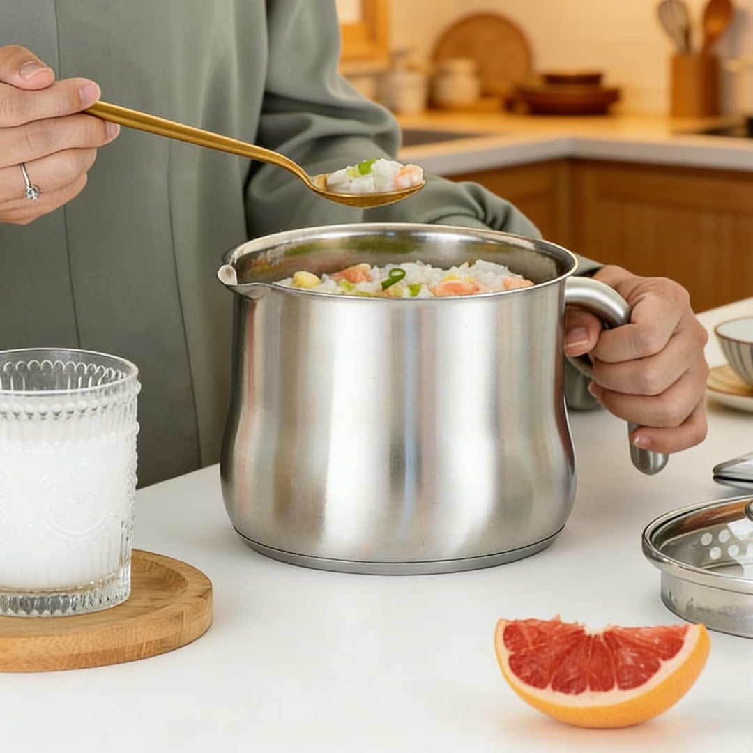 2 Liter Milchtopf, ø16 Edelstahltopf Mit Rutschfestem Edelstahlgriff, 14cm Hoher EdelstahlMilchtopf