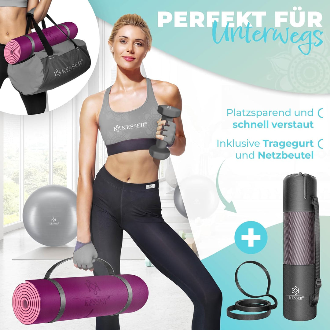 KESSER® Gymnastikmatte mit Tragegurt rutschfest TPE Yogamatte Gepolstert & rutschfest Fitnessmatte,