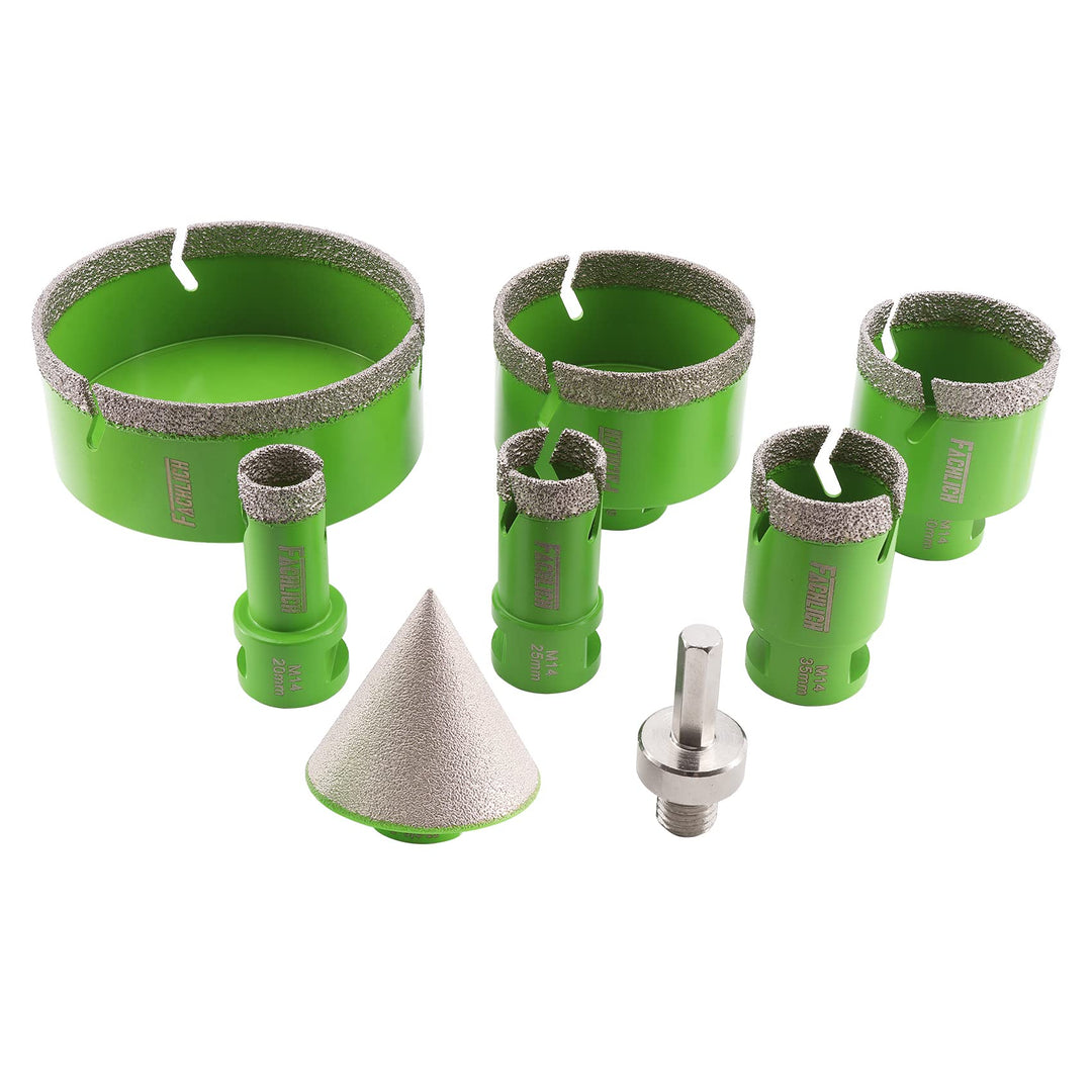 FACHLICH Diamant Fliesenbohrer Set - 20/25/35/50/68/100mm 8 Stücke mit 50mm Fingerfräser ein Adapter