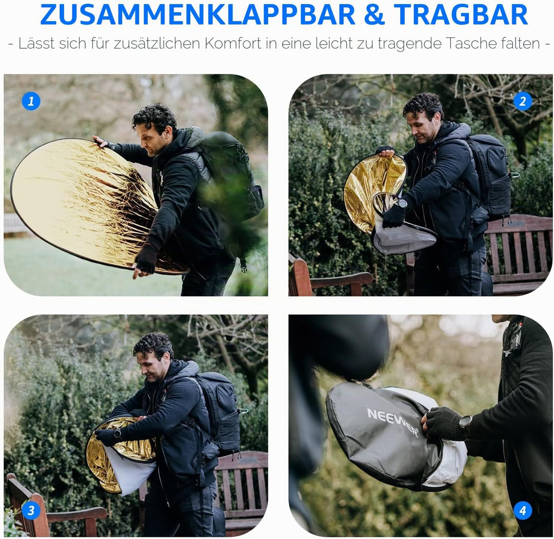 NEEWER 43"/110cm Lichtreflektor Lichtdiffusor 5 in 1 zusammenklappbare Multischeibe mit Tasche durch