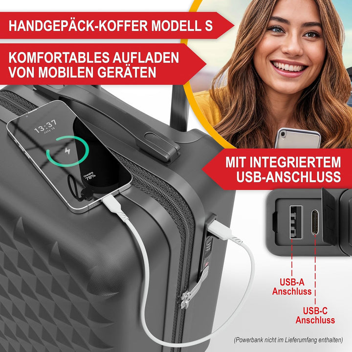 Onbest Premium Kofferset 4-TLG. – Hartschalenkoffer mit TSA-Lock, USB-Anschluss – 1x Kofferwaage, 2X