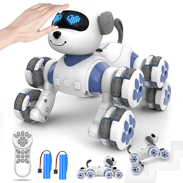 JONRRYIN Roboter Hund Kinder, Ferngesteuertes Roboterhund Spielzeug, 8WD RC Stunt und Handsteuerung,