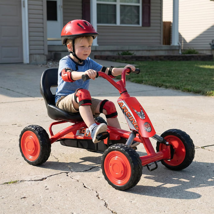 FANTASK Kinder Gokart mit Pedal, Verstellbarer Sitz, Vor- &amp; Rückwärtsgang, Belastbar bis 30 kg, Outd