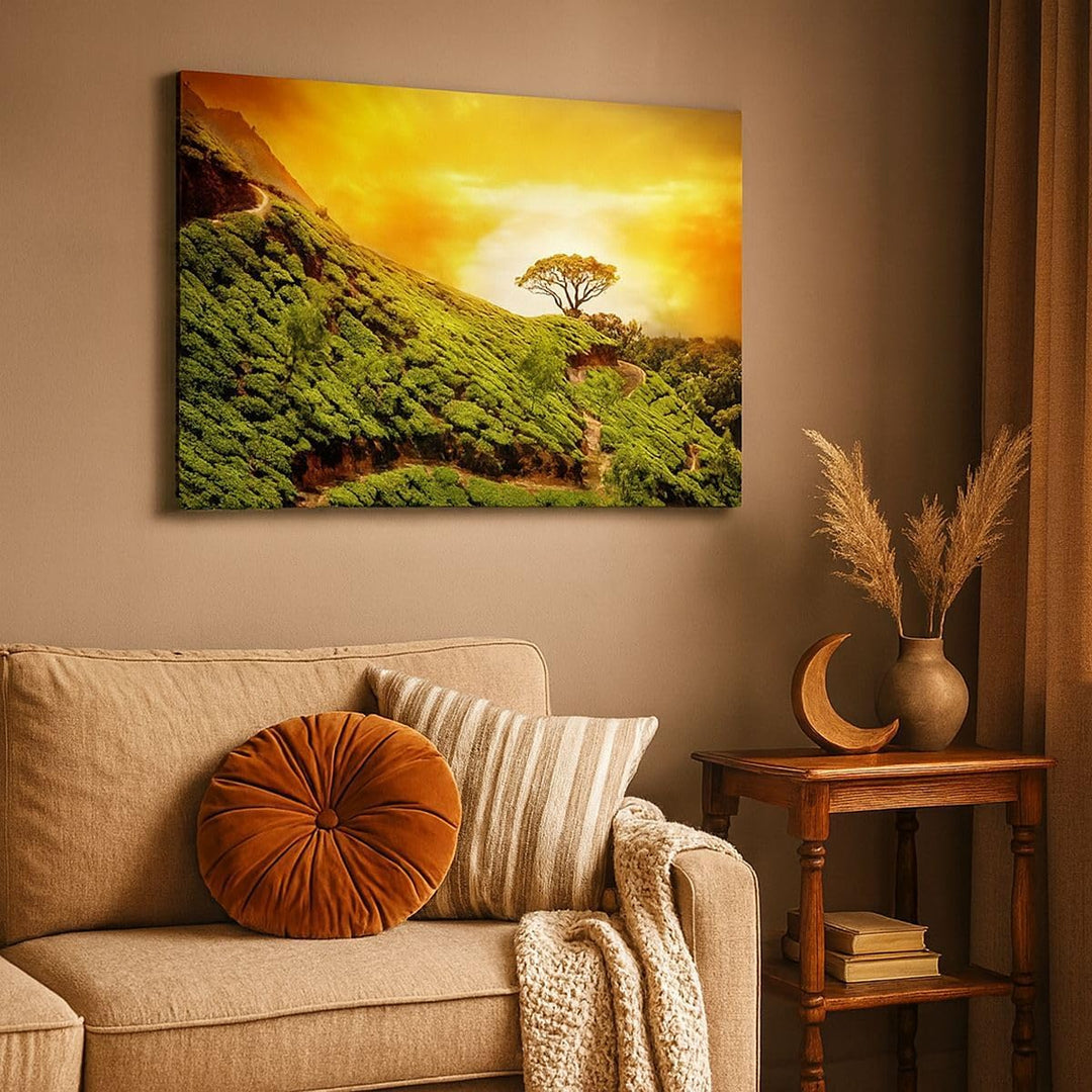 Bilder auf Leinwand Berg Baum Pfad Hügel Leinwandbild mit Rahmen 70x50cm Wandbilder Dekoration Wohnz