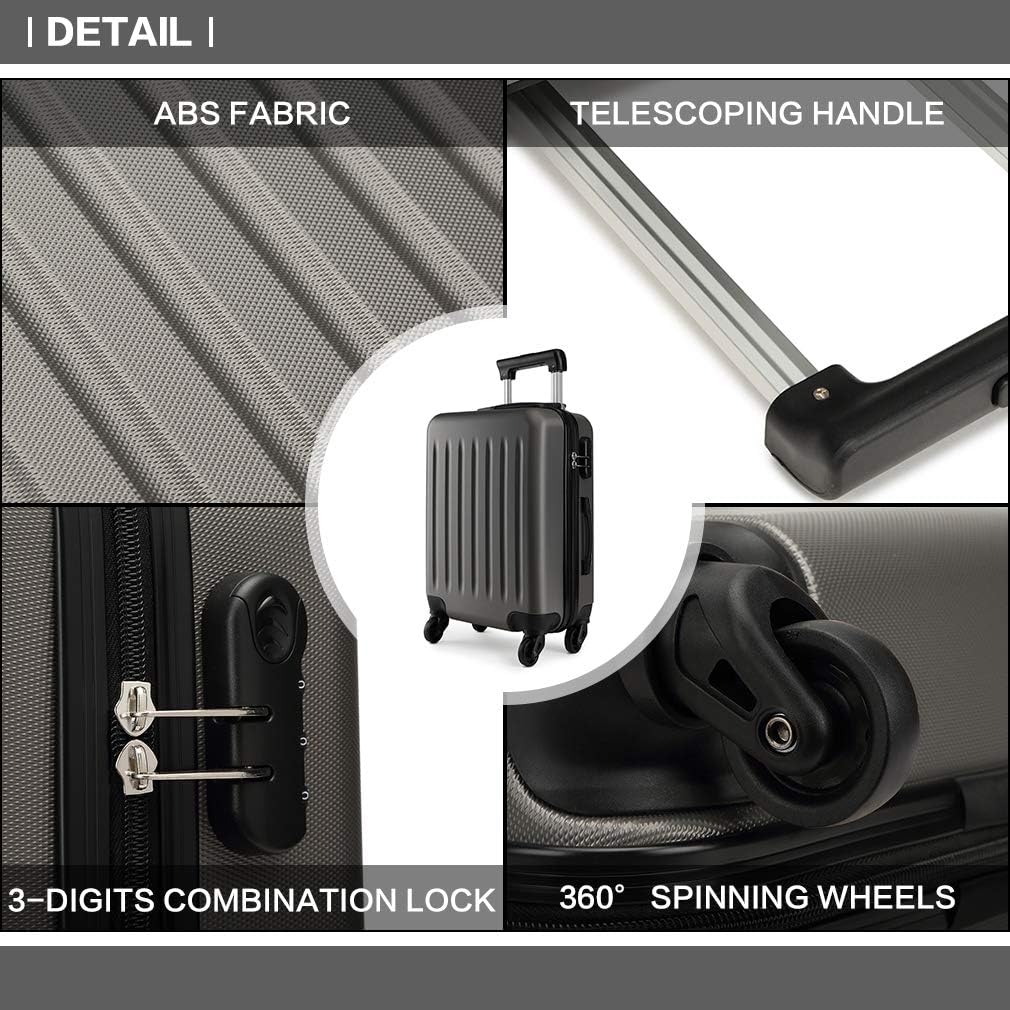 KONO Gepäcksets Kofferset 3 Teilig Hartschale Koffer Set Reisekoffer Set Leicht Koffer Trolleys, Zwi