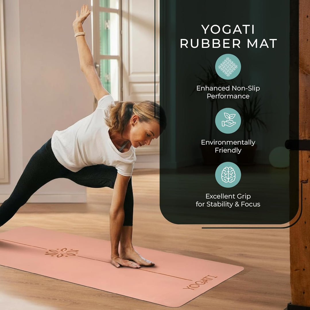 YOGATI® Yogamatte rutschfest Naturkautschuk mit Tasche - Yoga Matte gross mit Markierung, Sportmatte