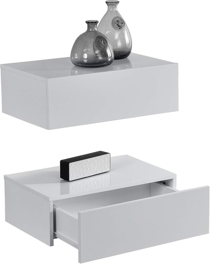 [en.casa] Wandregal Oslo mit Schublade 2er Set Nachttisch schwebende Nachtkommode Hängeregal Wandboa
