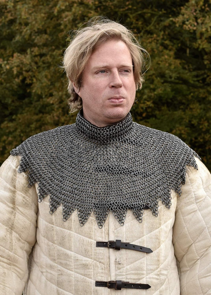 Ulfberth Bischofskragen aus Federstahlringen, Kettenkragen mit Lederriemen und Schnallen