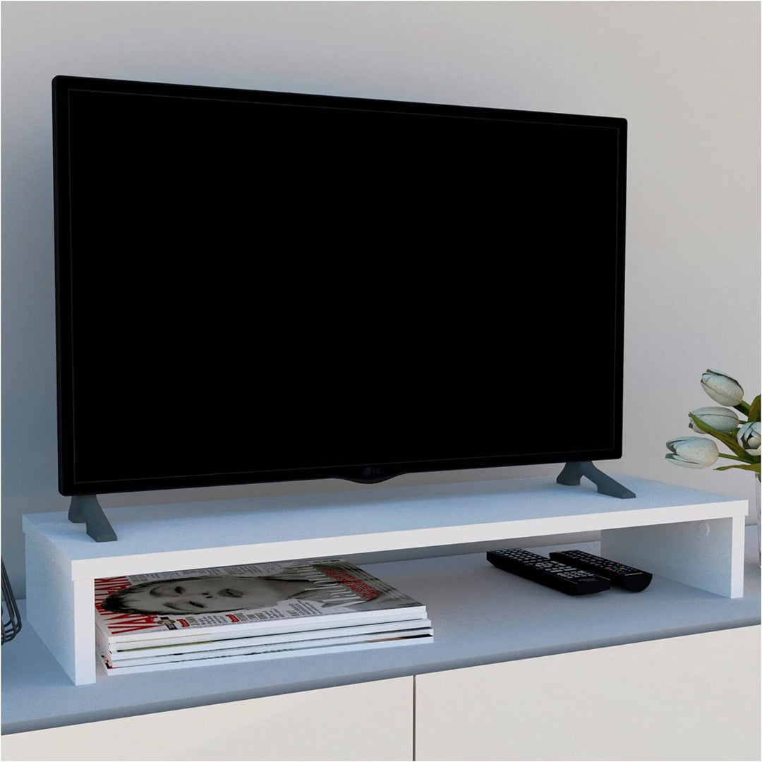 Henor Monitorständer TV-Bildschirmerhöhung in FSC® 82 x 26.5 x 12 cm. Unterstützt 50 kg Weiss 82x26.