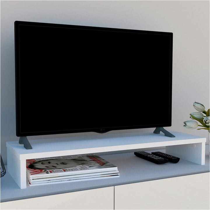 Henor Monitorständer TV-Bildschirmerhöhung in FSC® 82 x 26.5 x 12 cm. Unterstützt 50 kg Weiss 82x26.