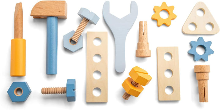 Woet® Holz Werkzeugkoffer Kinder, Spielzeug Werkzeug Set, Rollenspiel Baustelle, Schrauben und Mutte