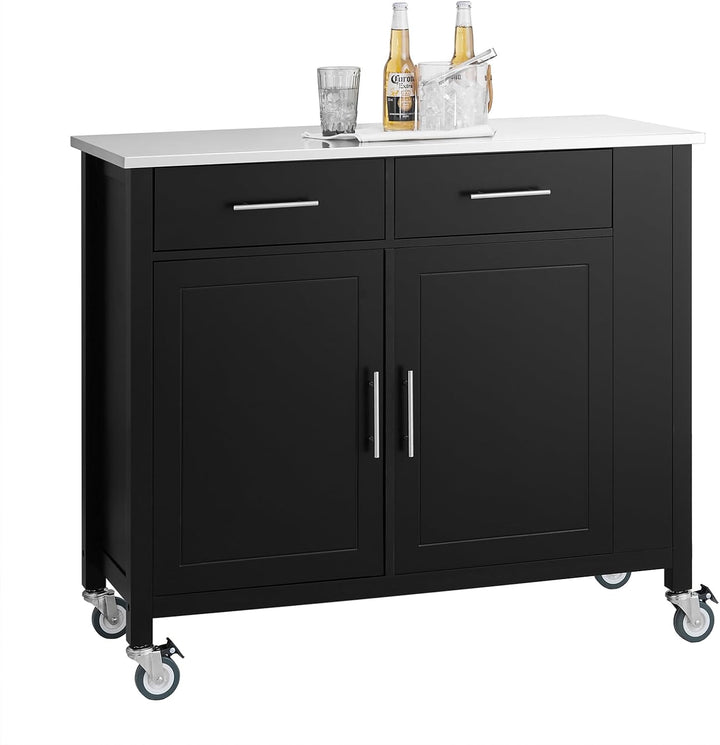 SoBuy Küchenwagen mit Edelstahlplatte Rollwagen mit Seitenregal, Sideboard, Kücheninsel, Küchenschra
