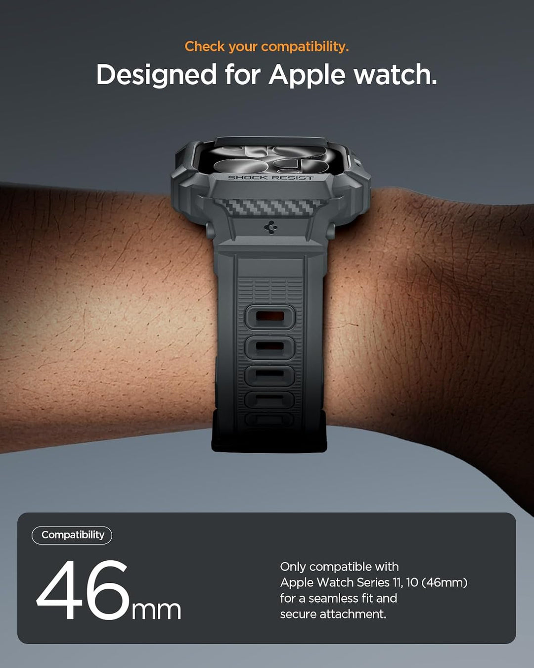 Spigen Rugged Armor Pro 2 Hülle mit Band für Apple Watch 11/10 46mm | TPU-Unibody-Hülle mit Armband,