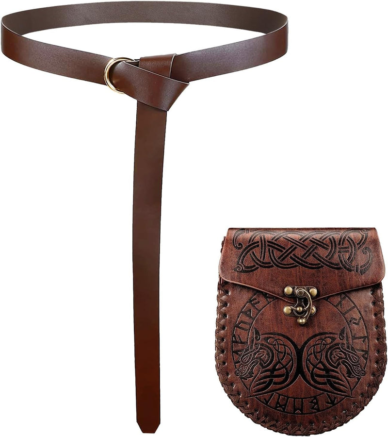 keland 2PCS Ren Faire Accessoires Wikinger Gürtel & Mittelalter Beuteltasche Gürteltasche Lederbeute