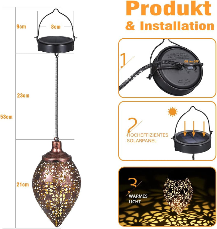 Solarlaterne für aussen, Görvitor LED Solar Laterne Hängend, Deko Metall Solarlampe Garten Laterne