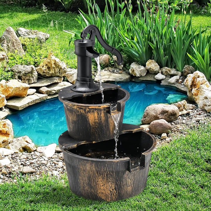 SOARS Gartenbrunnen 2-stufig, Springbrunnen mit Wasserpumpe & einstellbarem Wasserdurchfluss, Wasser