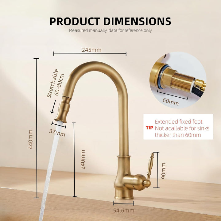 NIUKO Retro Küchenarmatur Ausziehbar, Wasserhahn Küche Messing Antik, Einhebel 360°Drehbar Spültisch