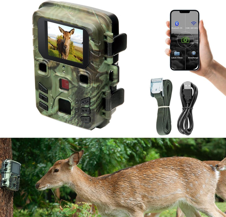 Wildkamera 2K WLAN, Bewegungsmelder, Nachtsicht, Live View per App, Farbdisplay, Mikro, Bluetooth, Z
