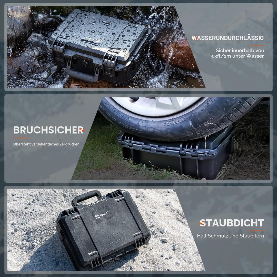 Lykus HC-3010 Wasserdicht Koffer mit Schaumstoff, Innengrösse 27,3x16,9x10cm Schwarz HC-3010: 27,3x1