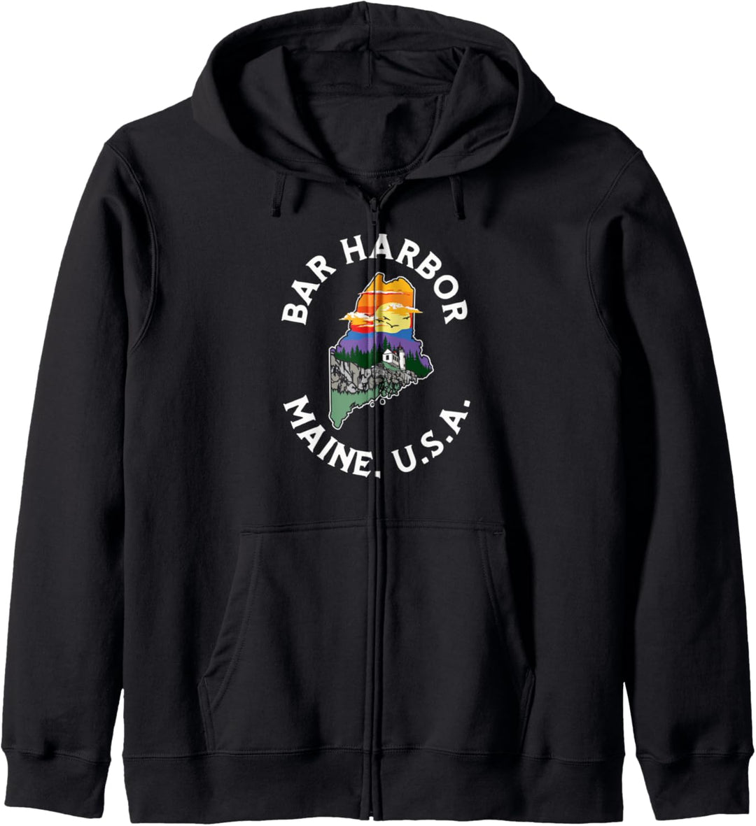 Retro Bar Harbor Maine Nature & Outside Illustrated Graphic Kapuzenjacke