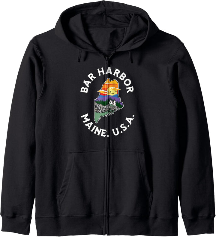 Retro Bar Harbor Maine Nature & Outside Illustrated Graphic Kapuzenjacke