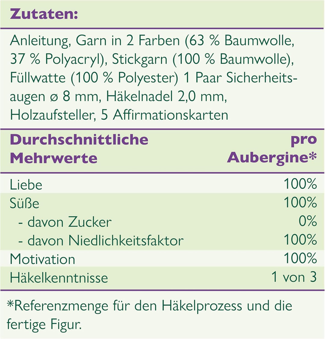 Emotional Support Veggies Häkelset Aubergine: Anleitung, Misch-Garn in 2 Farben, Stickgarn, Füllwatt