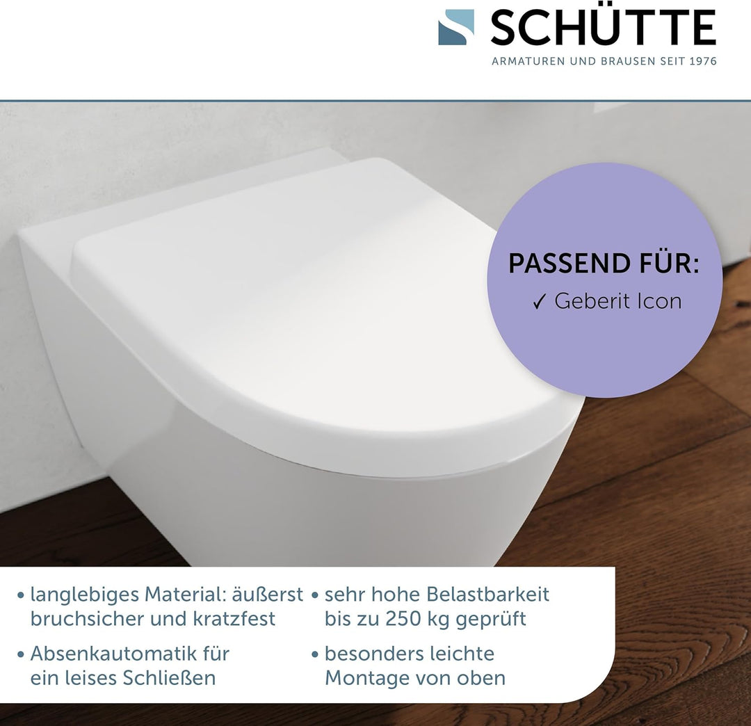 SCHÜTTE WC-Sitz passend zu Geberit Icon, mit Absenkautomatik made in EU, Abnehmbarer Klodeckel aus b