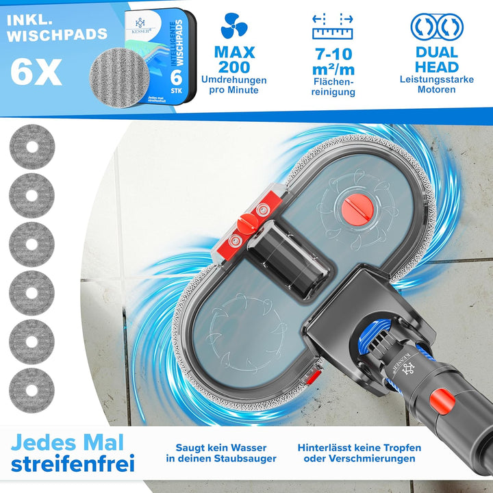 KESSER® Wischaufsatz für Dyson V7/V8/V10/V11/V15 Staubsauger Zubehör Aufsätze | Wischmopp mit Wasser