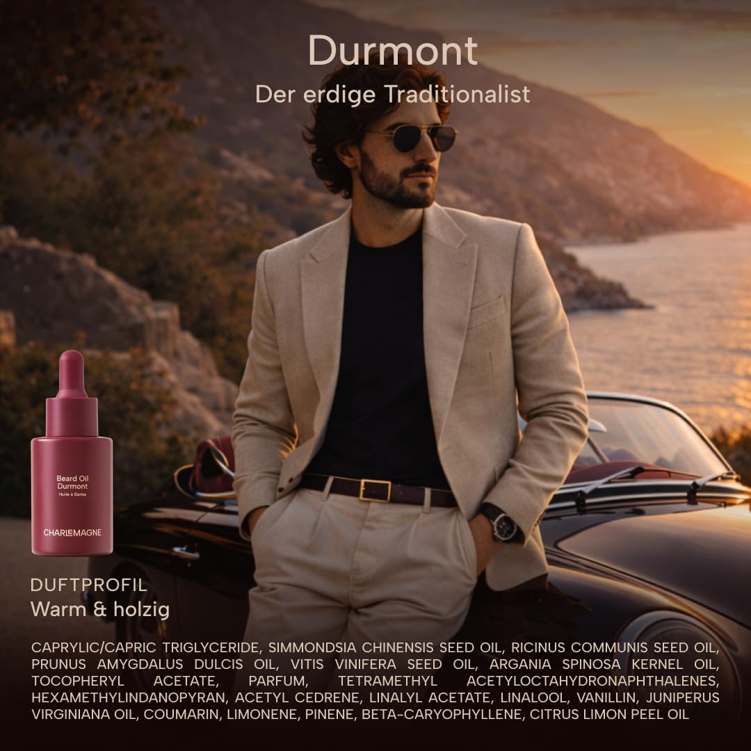 Charlemagne Bartöl für Männer – 30 ml, Durmont | Erdiger Traditioneller Duft, Bart-Conditioner &amp; Wei