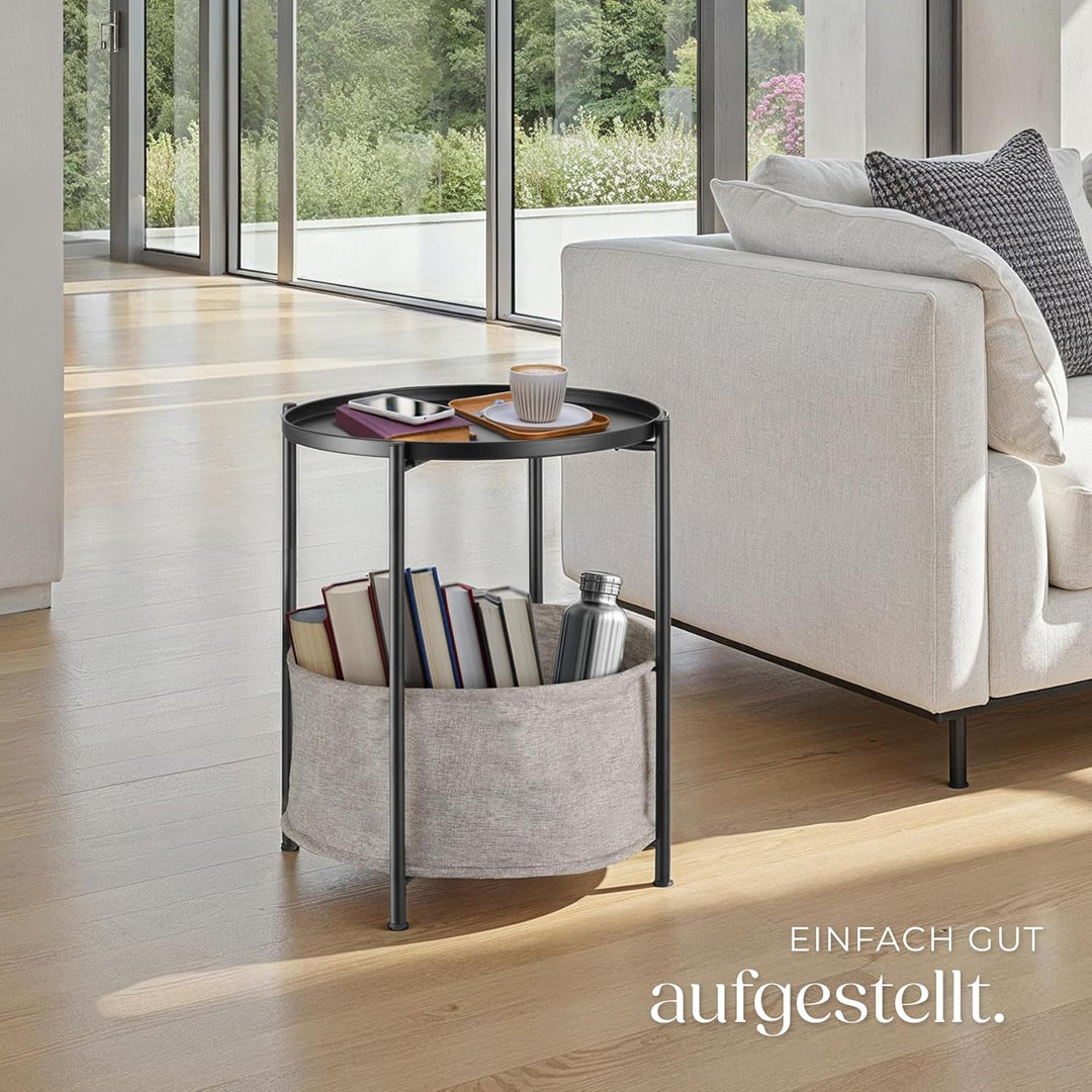 tectake® Tisch rund, Beistelltisch Metall, Kleiner Tisch, Couchtisch mit Stauraum, Coffee Table für