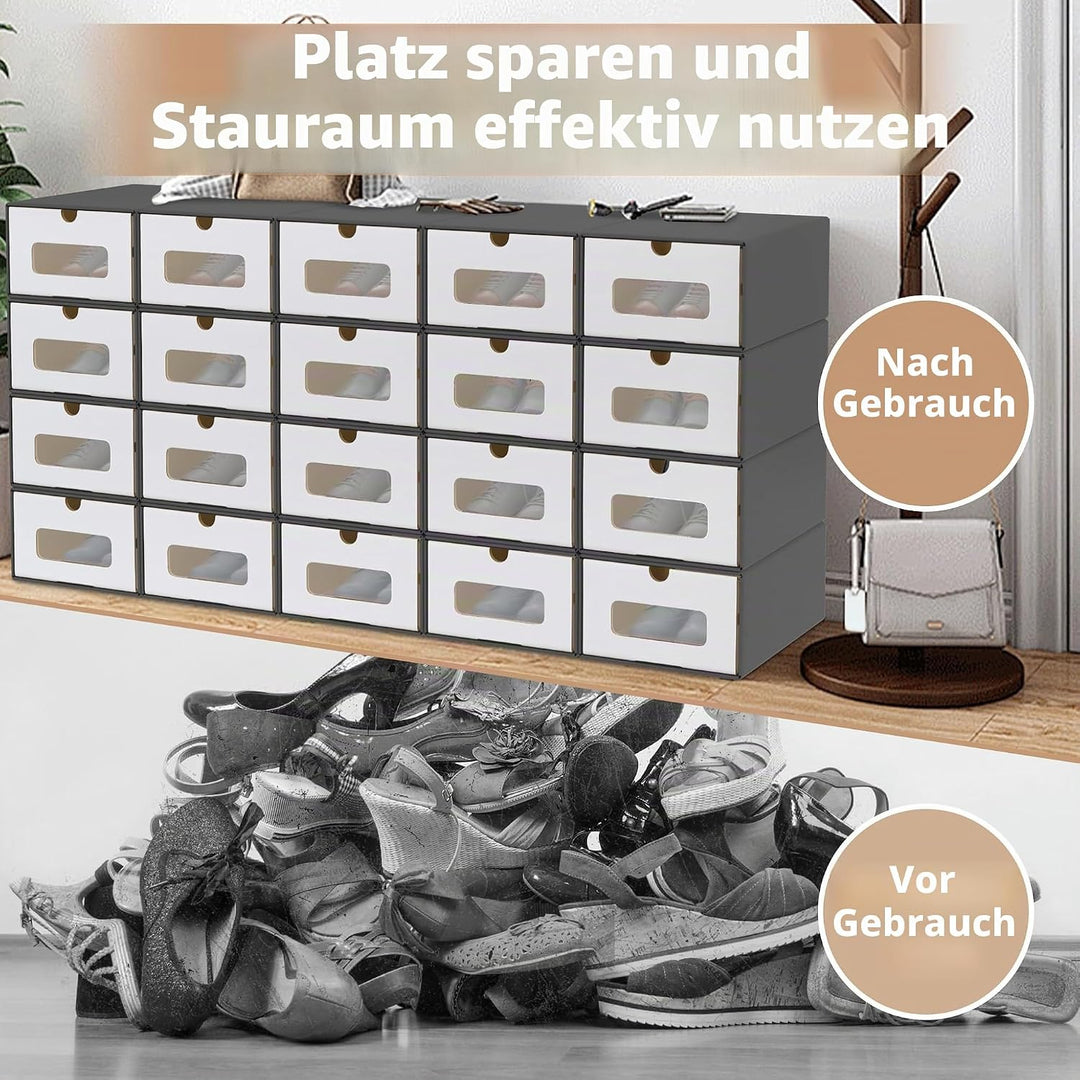 UISEBRT 10er Boxen-Set,Schuhboxen Stapelbar,Aufbewahrungsbox Schubladen mit Transparentes Sichtfenst