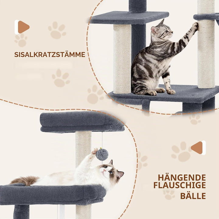 kratzbaum katze, 144 cm Katzenbaum, Mehrstöckiger katzenkratzbaum mit Kratzbrett, 4 Sisalstangen, Ge