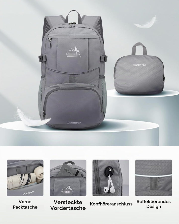 WATERFLY Faltbarer Rucksack Ultraleicht Wanderrucksack 25L Tagesrucksack | Leicht und Faltbar, Rucks