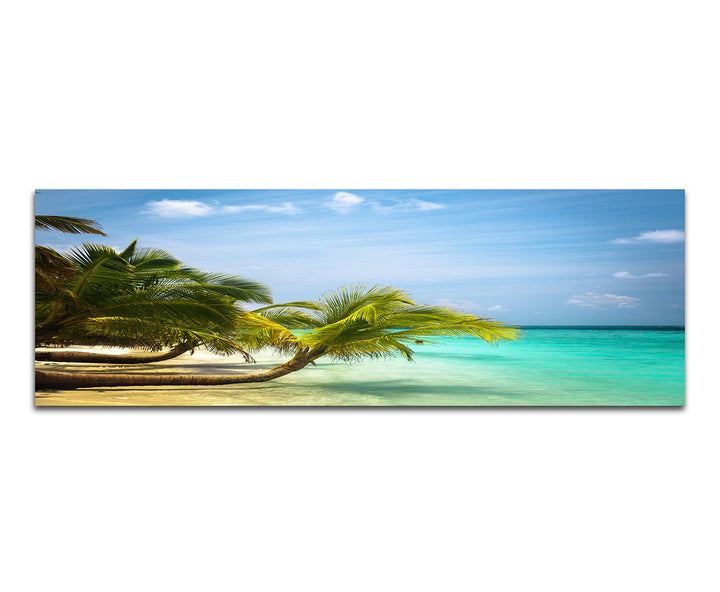Panoramabild auf Leinwand und Keilrahmen 150x50cm Malediven Meer Strand Palmen Natur