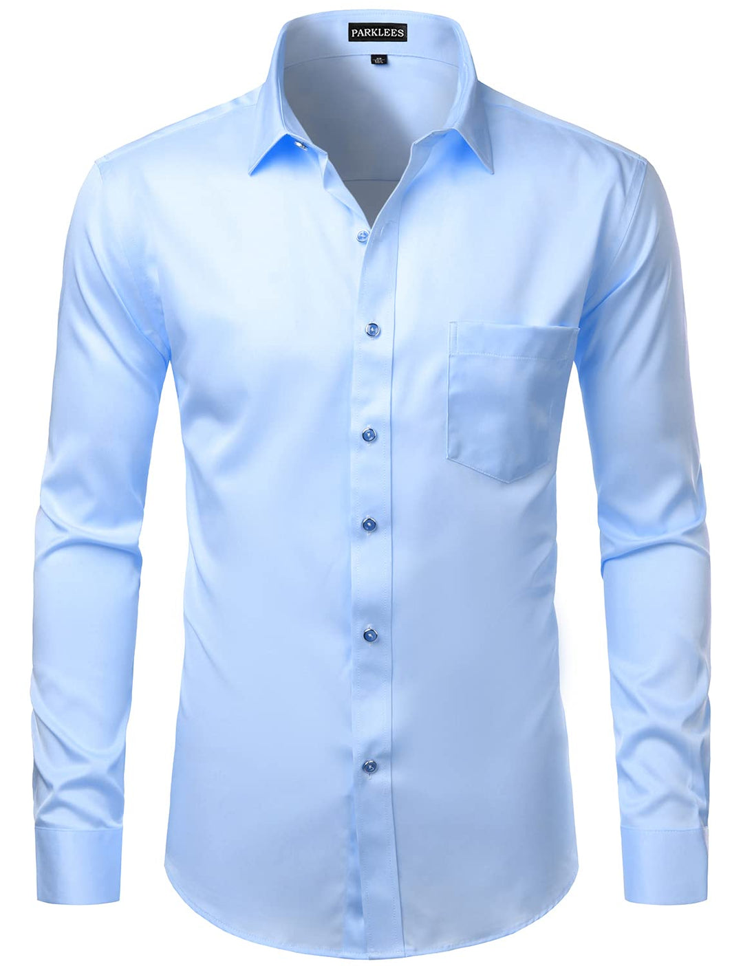 PARKLEES Herren Tailliert Freizeit Langarm Hemd Businesshemd für Hochzeit Business L Blau, L Blau