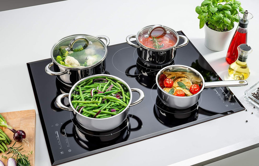 Linnuo Topfset Induktion - 4 Töpfe &amp; 3 Glasdeckel - Kochtopf Set aus hochwertigem Edelstahl - Topf m