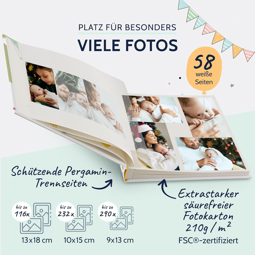 goldbuch Babyalbum Ballonfahrt im kindgerechten Design, Kunstdruck Fotoalbum mit 60 weisse, Pergamin