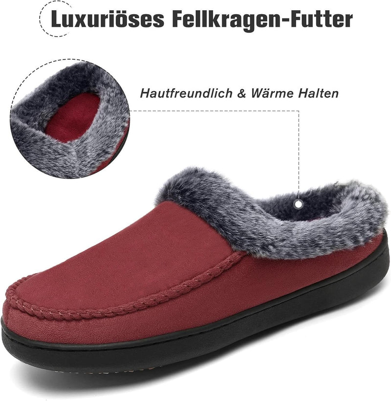 Mishansha Damen Winter Rutschfest Warme Hausschuhe Memory Foam Plüsch Pantoffeln, Gr.36-43 40 EU Rot