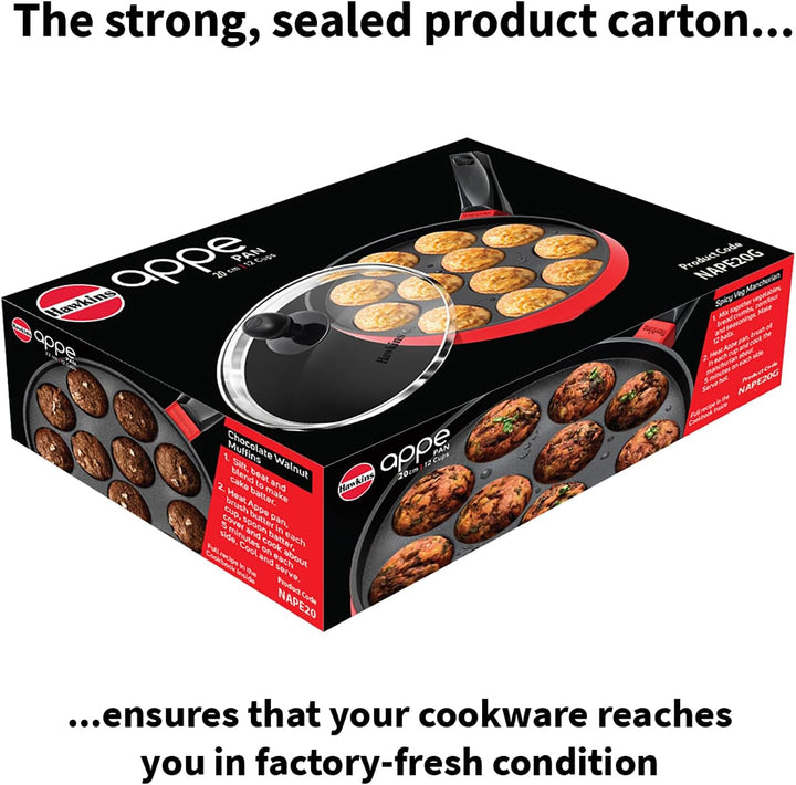 HAWKINS Antihaft-Appe-Pfanne mit Glasdeckel, 12 Tassen, Durchmesser 22 cm, Schwarz (NAPE22G), Standa