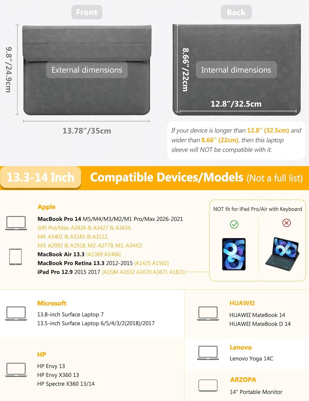HYZUO 13,3-14 Zoll Laptop Hülle Laptophülle mit Standfunktion für MacBook Pro 14 M4/M3/M2/M1 Pro/Max