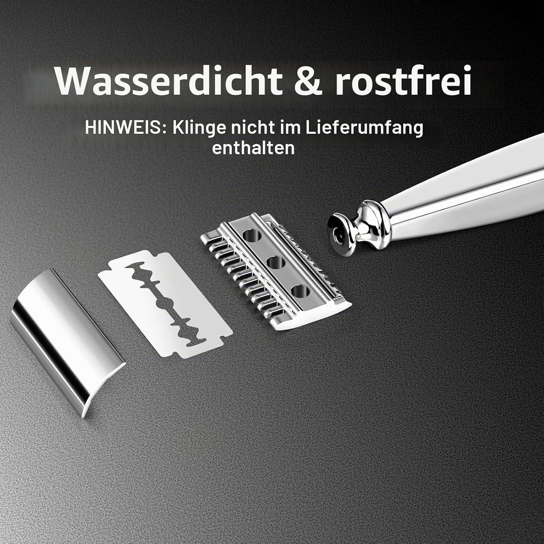 GRUTTI Vintage Deluxe Rasierset：Nassrasier-Set mit Magnet-Schale, Edelstahl Bürstenständer& Anti-Rut