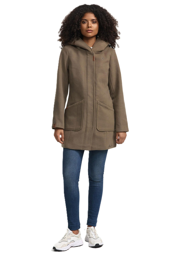 MARIKOO Damen Mantel Trenchcoat Wintermantel Übergangs Jacke Parka Lang B819 S Stone-Brown, S Stone-