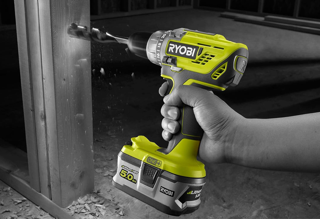 RYOBI 18 V ONE+ Akku-Bohrschrauber Set R18DD3-120S, inkl. 1 x 18 V 2,0 Ah Lithium+ Akku, Ladegerät,