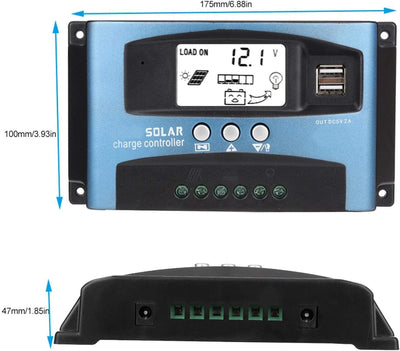 Universal MPPT 40/50/60/100A Solarladeregler Dual USB LCD Display 12V 24V(100A), 100A