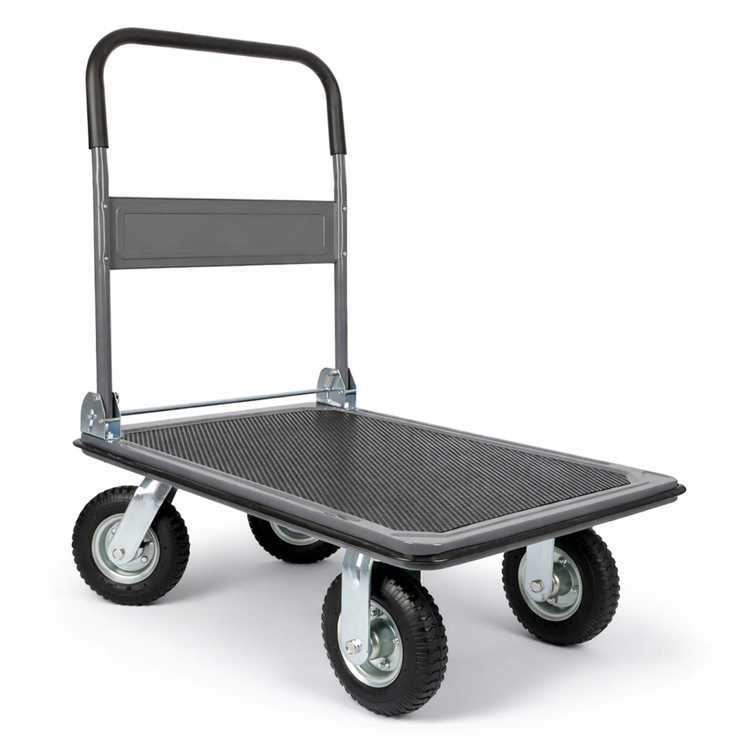 Plattformwagen bis 300 kg, Klappbar mit Luftreifen und Gummibezogener Ladefläche, Transportwagen mit