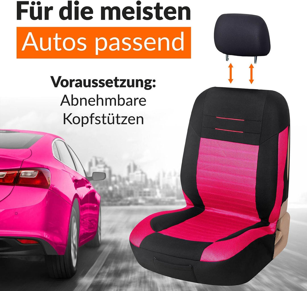 Upgrade4cars Auto-Sitzbezüge Pink Schwarz | Auto-Schonbezüge Set für Vordersitze &amp; Rückbank | Rosa A