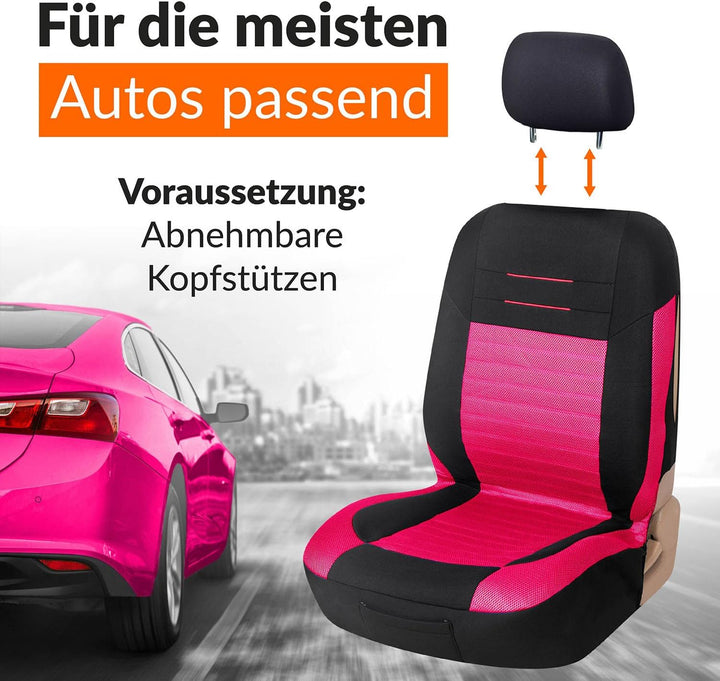 Upgrade4cars Auto-Sitzbezüge Pink Schwarz | Auto-Schonbezüge Set für Vordersitze &amp; Rückbank | Rosa A